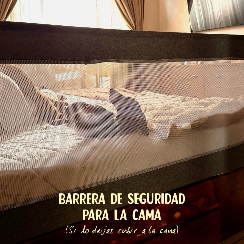 Barrera de malla de seguridad en la cama para evitar que Theo salte